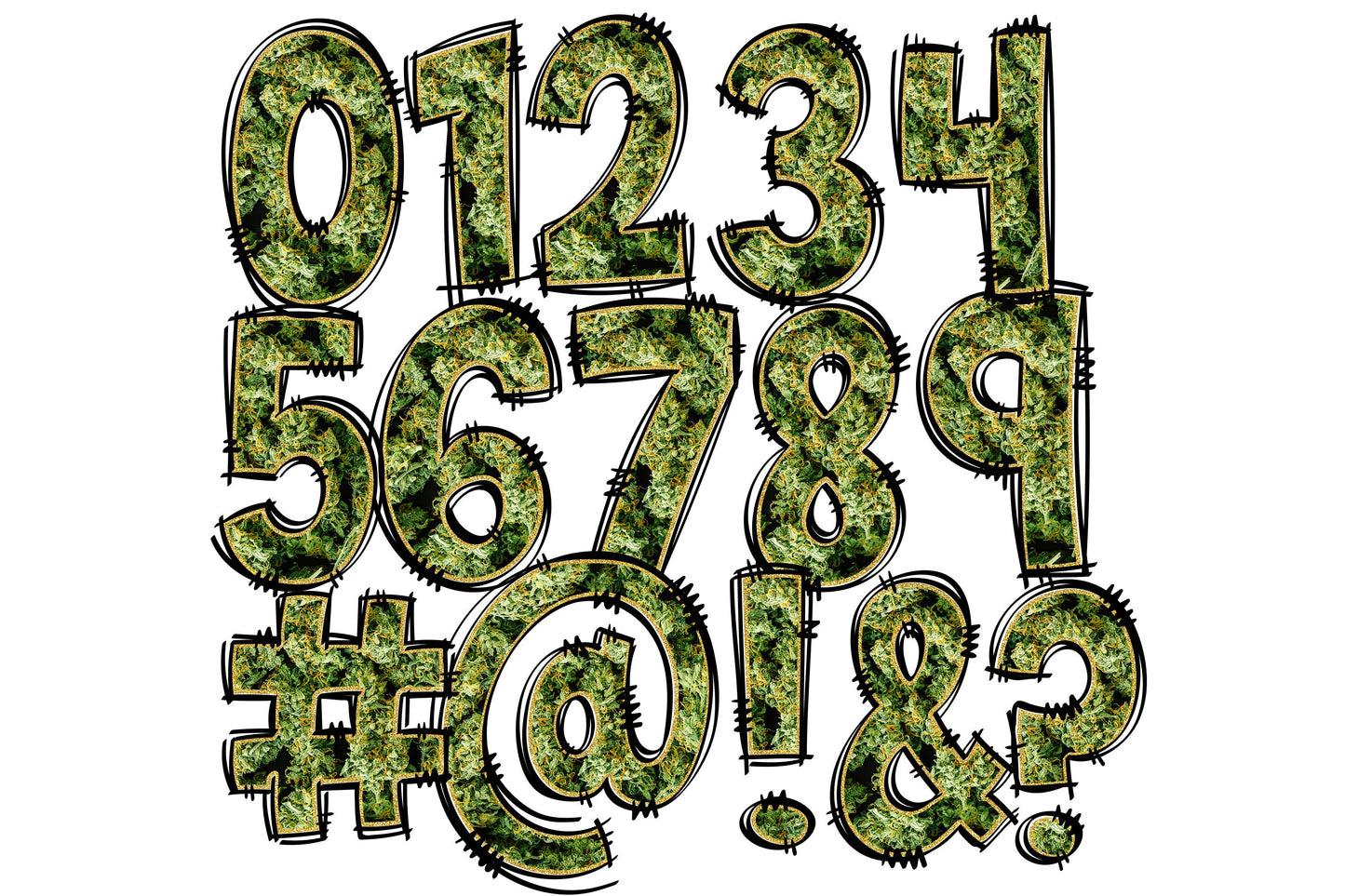 Weed Doodle Alphabet Letters PNG Bundle, 420 Design Hand Drawn Doodle, Marijuana Buds Sublimation Alpha Set Designs PNG Digital