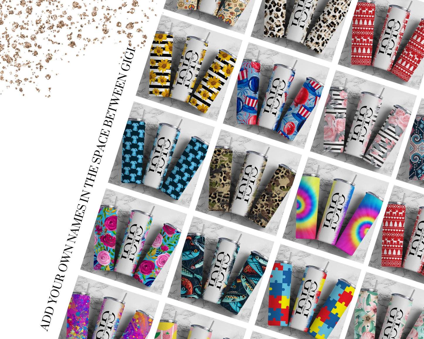 50+ GIGI Split Seamless Mega Bundle, 20oz Sublimation Tumbler Design Bundle, Skinny Straight Tumbler, Gigi Tumbler, Add Your Own Name PNG