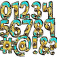 Turquoise Leopard Sunflower Doodle Alphabet Letters PNG Bundle, Floral Design Hand Drawn Doodle,Sublimation Alpha Set Designs PNG Digital