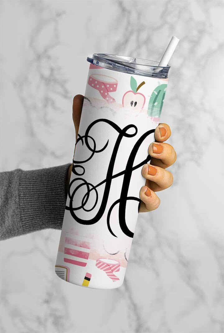 EDITABLE Teacher Monogram 20oz Straight Tumbler Wrap Designs, Make Your Own Custom Peronalized Design, School Easy Canva Tempalte