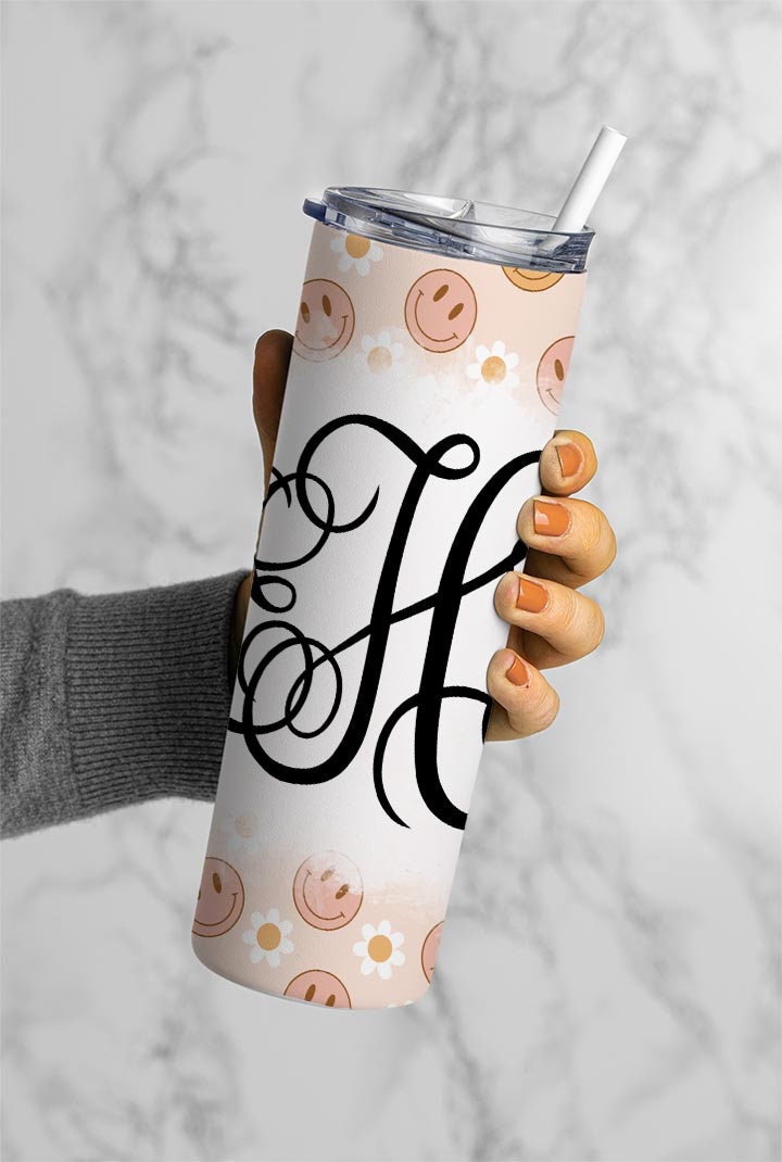 EDITABLE Retro Smile Monogram 20oz Straight Tumbler Wrap Designs, Make Your Own Custom Peronalized Design, Easy Canva Tempalte