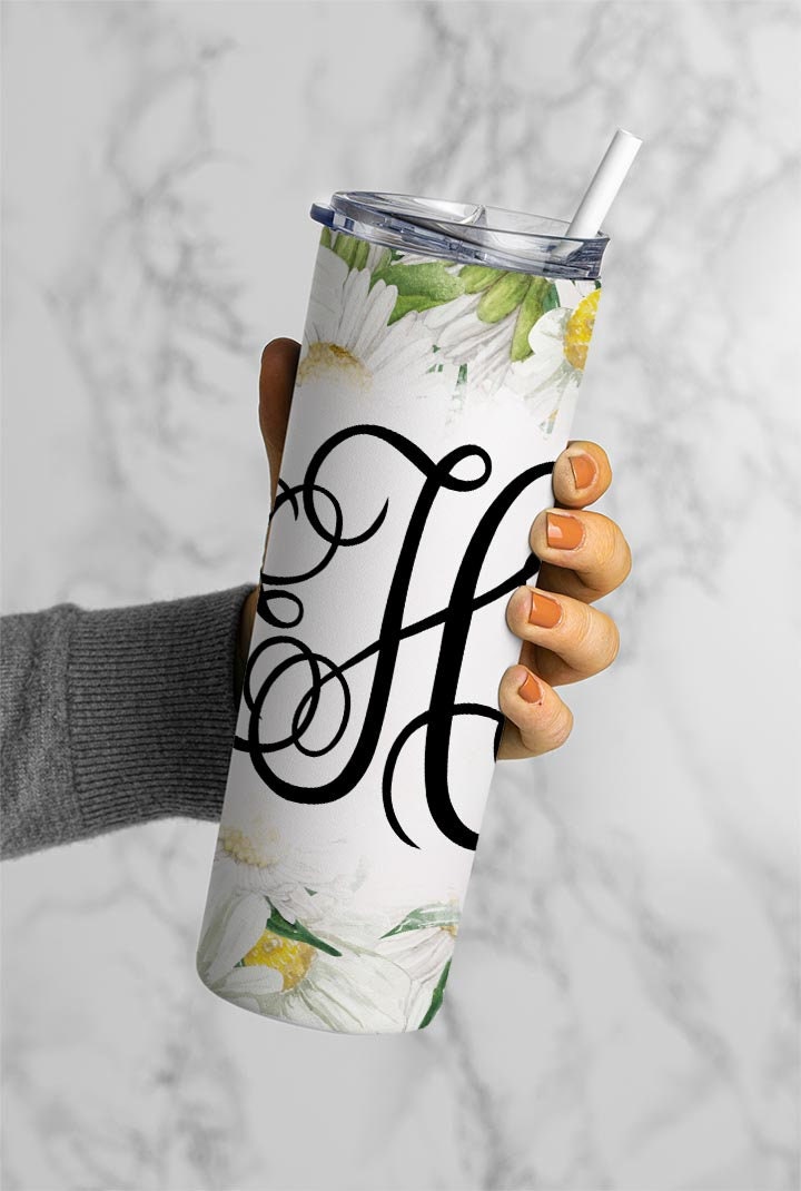 EDITABLE Daisy Monogram 20oz Straight Tumbler Wrap Designs, Make Your Own Custom Peronalized Design, Easy Canva Tempalte