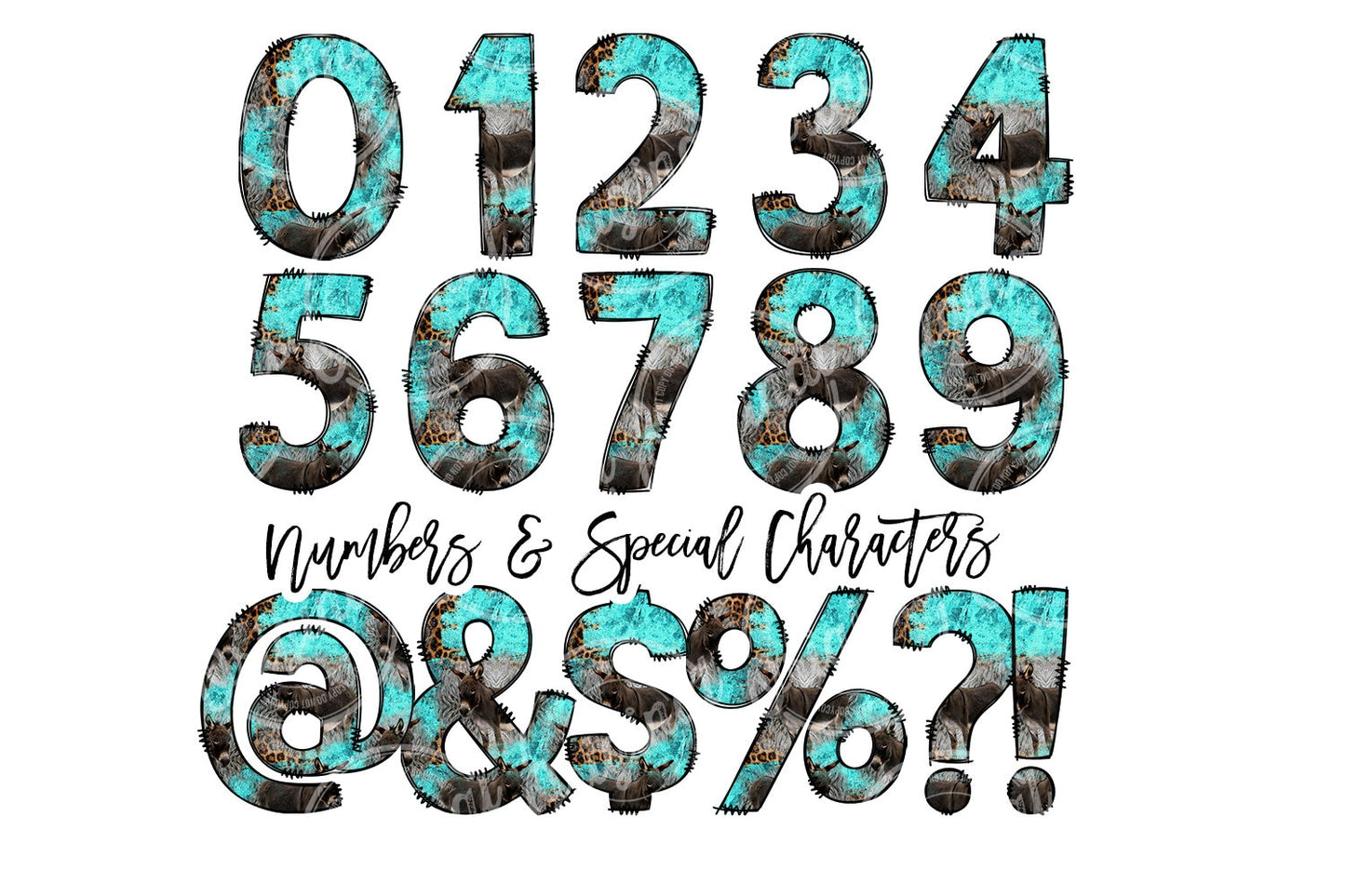 Tumbler + Doodle Letter Set, Add Your Own Name, Donkey Turquoise Tumbler Design Seamless Country Sublimation Designs, Straight 20oz PNG