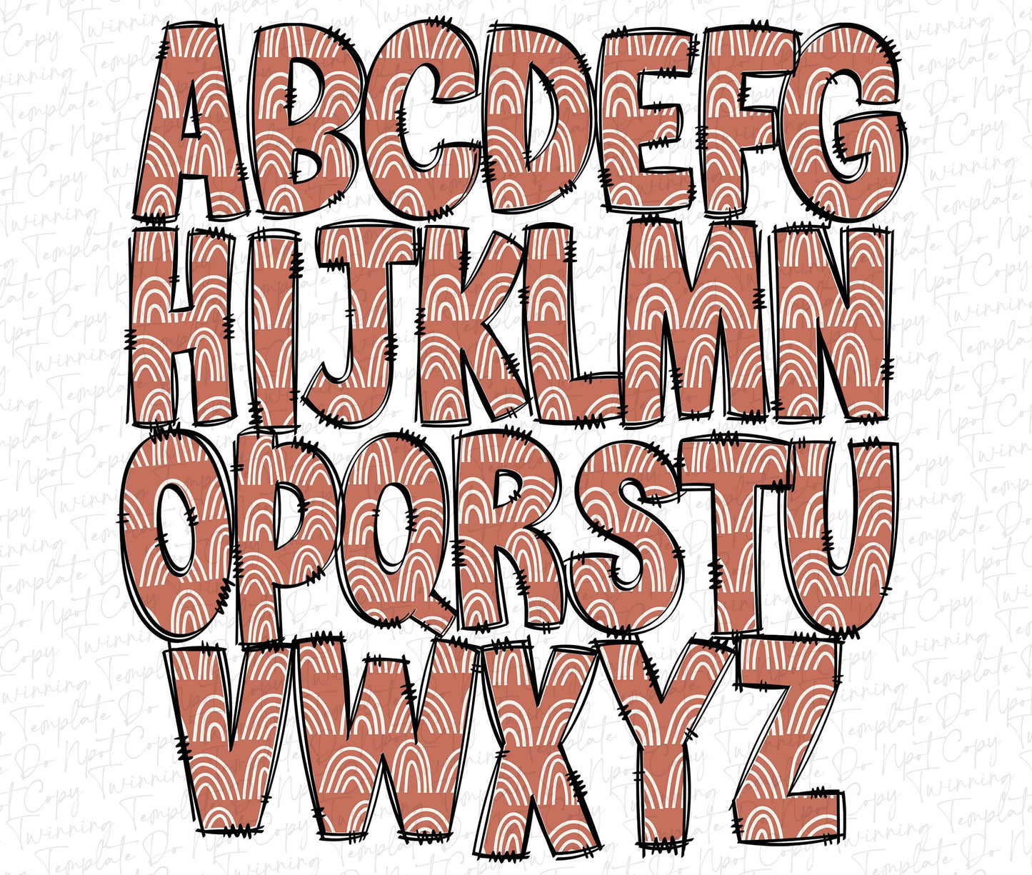 Western Doodle letters, Hand Drawn Doodle Alpha Bundle Patterned Numbers & Alphabet Doodle Set Sublimation Font PNG