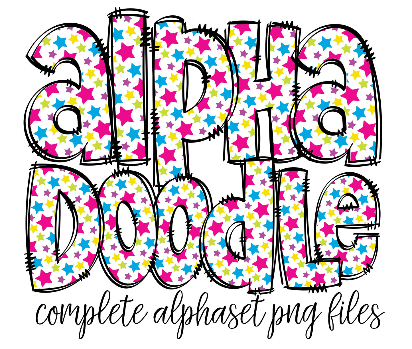 Bright Rainbow Alphabet Letters PNG Bundle, Unicorn Doodle Letters, Hand Drawn Alphabet Doodle, Sublimation Girls Alpha Set Designs PNG