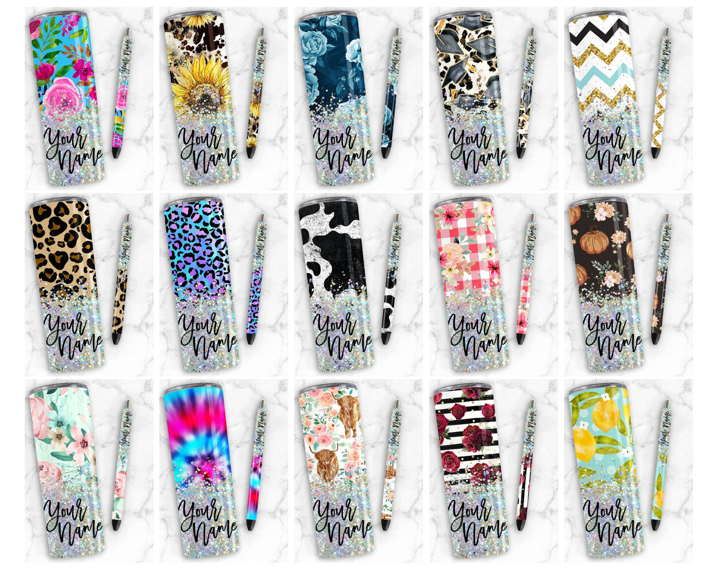 50+ Tumbler & Pen Bundle, Wraps for 20 oz Sublimation Tumbler, Floral Tumbler Cowhide Leopard Glitter Epoxy Waterslide Mega BUNDLE