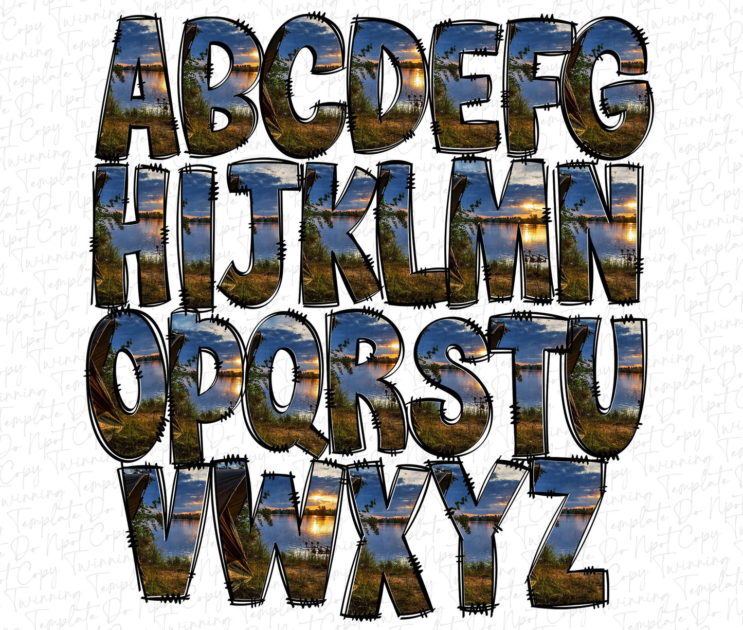 Fishing Doodle letters, Hand Drawn Doodle Alpha Bundle Patterned Numbers & Alphabet Doodle Set Sublimation Font PNG (2023-01-04 10.05.47)