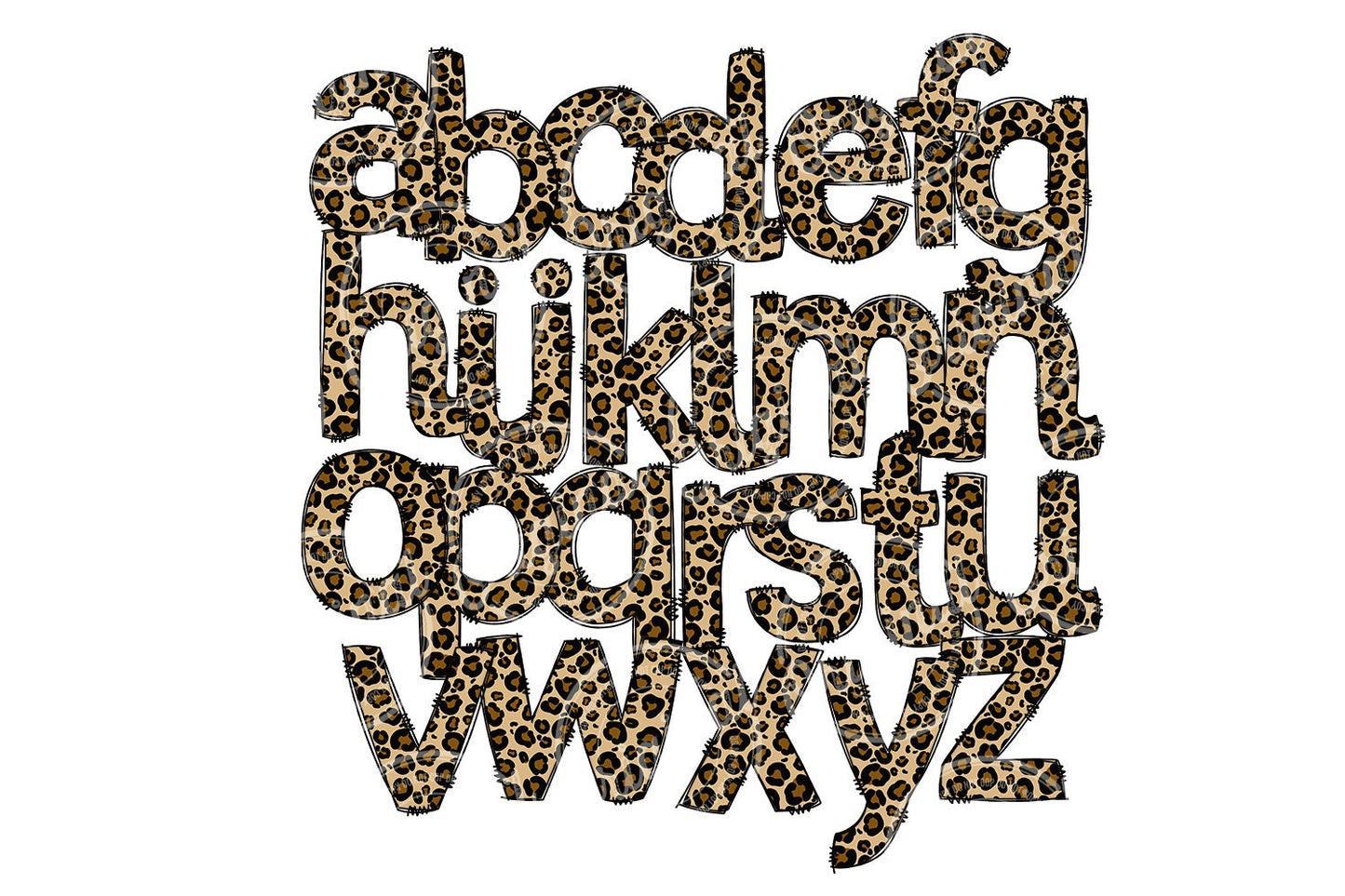 Cheetah Doodle Letters with Matching Tumbler Design, Brown Leopard Print Doodle Alphabet Font PNG, 20 oz Tumbler, Sublimation, Waterslide