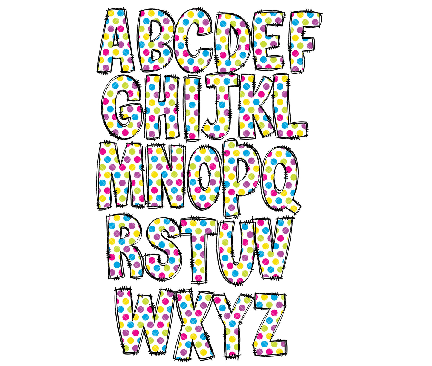 Bright Rainbow Alphabet Letters PNG Bundle, Unicorn Doodle Letters, Hand Drawn Alphabet Doodle, Sublimation Girls Alpha Set Designs PNG