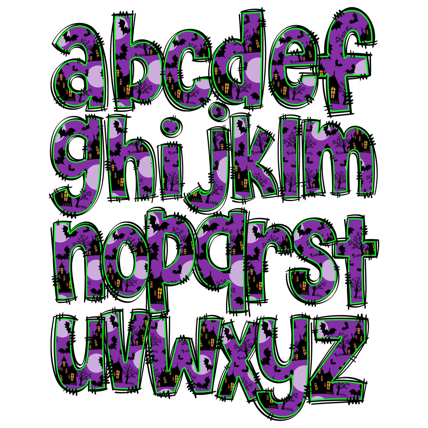 Halloween Doodle letters with Clip Art PNG Files, Make your own Name, Doodle Alpha Bundle, Halloween Clipart Alphabet Doodle Set PNG (2023-01-04 09.27.51)