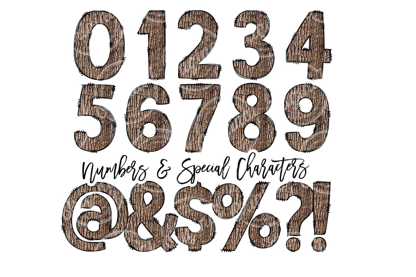 Camping Doodle letters, Woodland Animals Forrest Hand Drawn Doodle Alpha Bundle Patterned Numbers & Alphabet Doodle Set Sublimation Font PNG