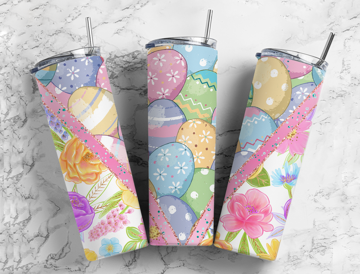 Easter Eggs Spring Pattern Add Your Own Name, 20oz Sublimation Tumbler Designs, Skinny Tumbler Wraps Template