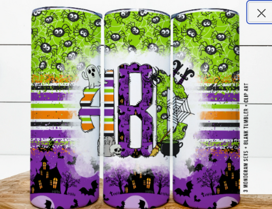 Halloween Tumbler + Monogram Letters with Clip Art PNG, Halloween Clipart Sublimation 20oz Tumbler Design, Add Your Own Initials Customize