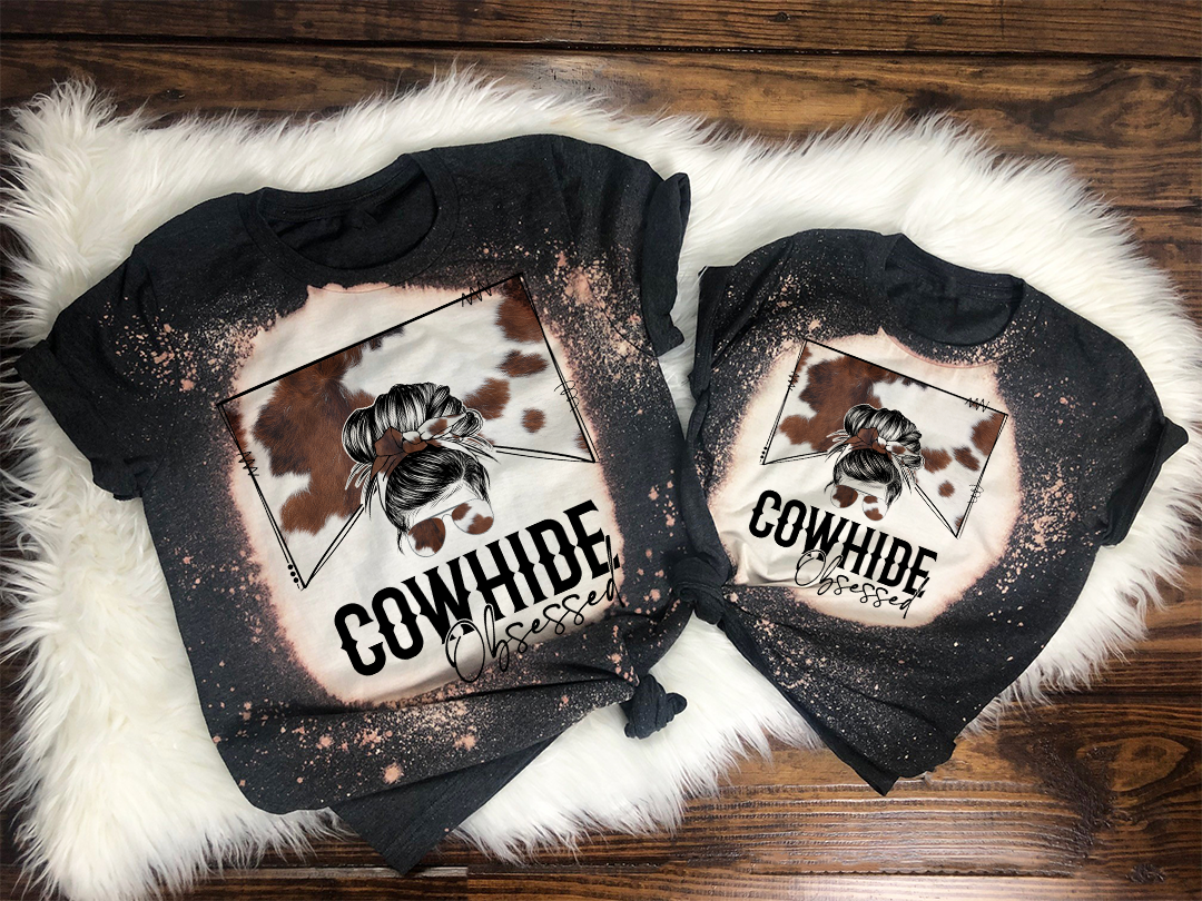 Cow Hide Obsessed Sublimation Design,Country Mama, Western Sublimation Designs, Cow Print Cowhide, Mom Bun, Messy Bun PNG, MOCKUPS included!